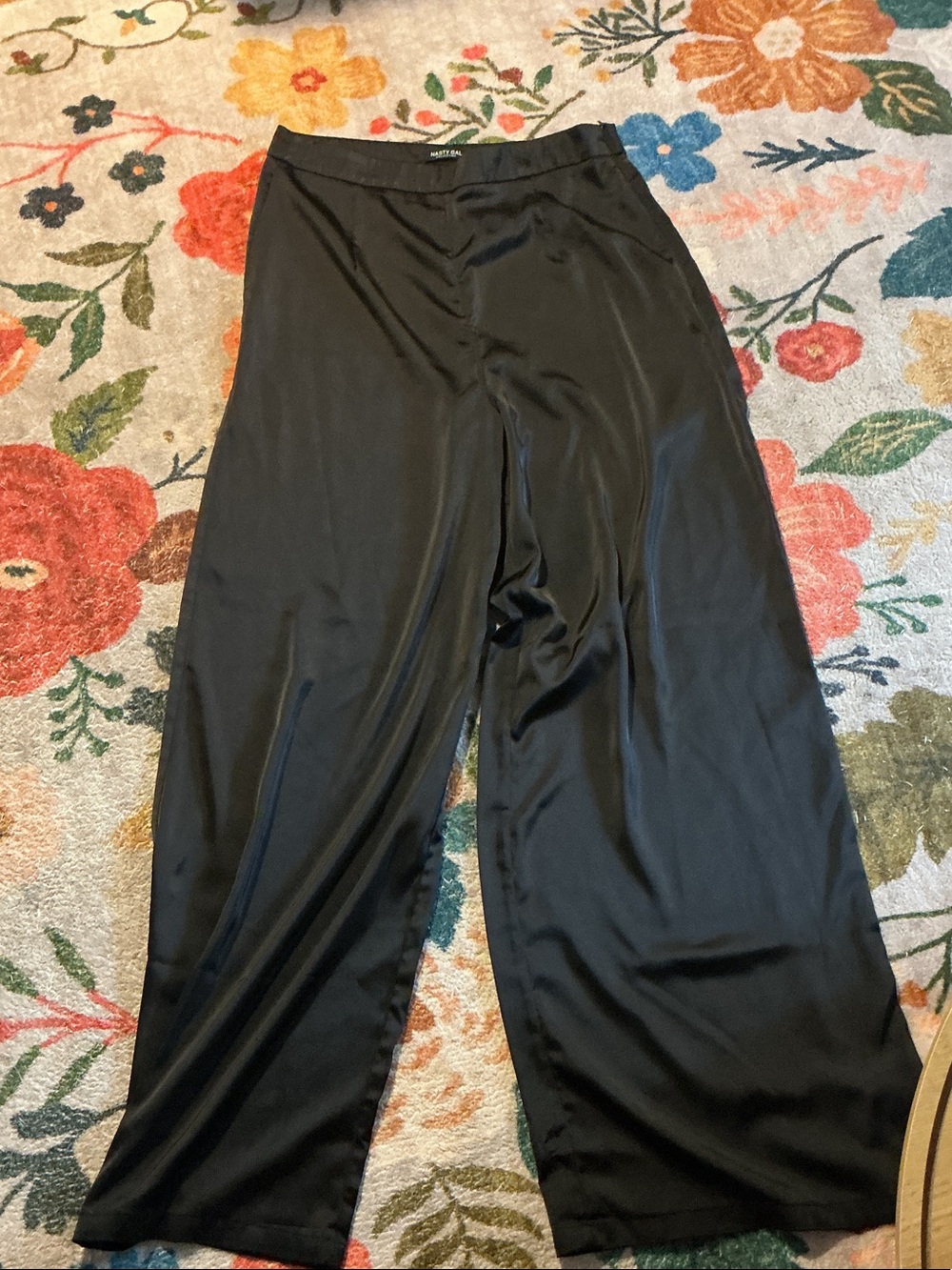 Nasty Gal Black Satin Wide Leg Trousers
